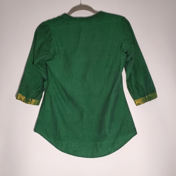 Fabindia Green and Gold Long Sleeve Blouse- Women- Size XS - Picture 2 of 13